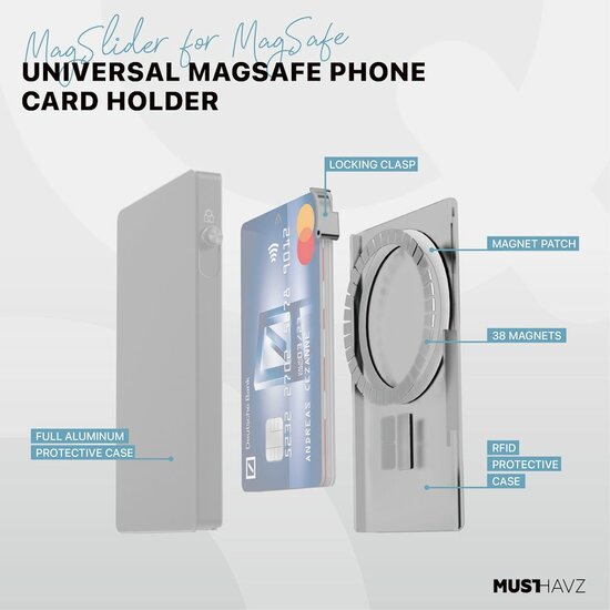 Musthavz MagSlider MagSafe Aluminum wallet zilver