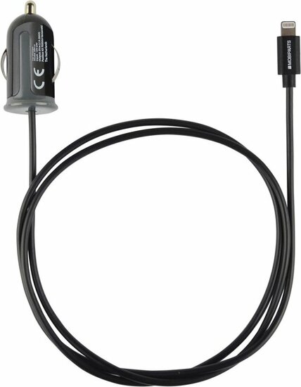 Mobiparts Lightning autolader met vaste kabel Zwart