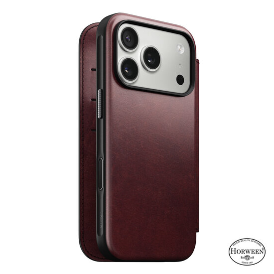 Nomad Modern Horween Leather Folio iPhone 17 Pro Max hoesje burgundy