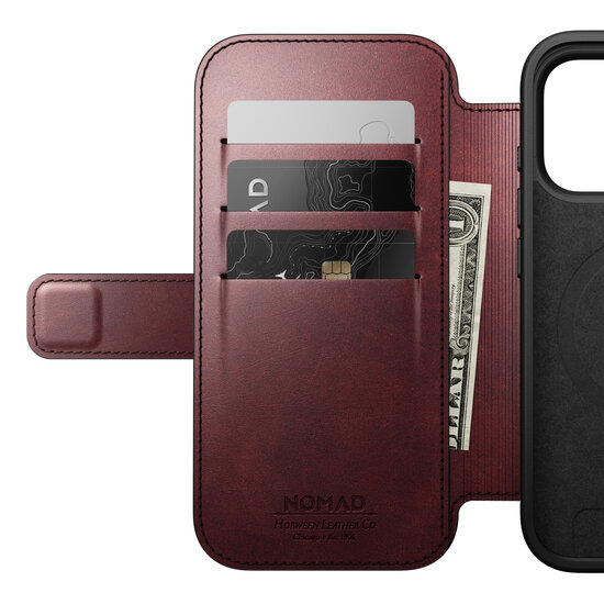 Nomad Modern Leather Folio Horween iPhone 17 Pro hoesje burgundy