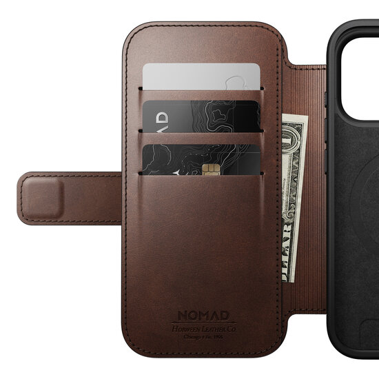 Nomad Modern Horween Leather Folio iPhone 17 Pro Max hoesje bruin