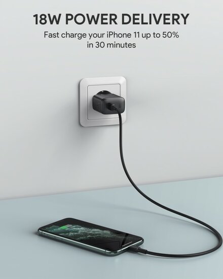 Aukey 18 watt USB-C thuis oplader Zwart