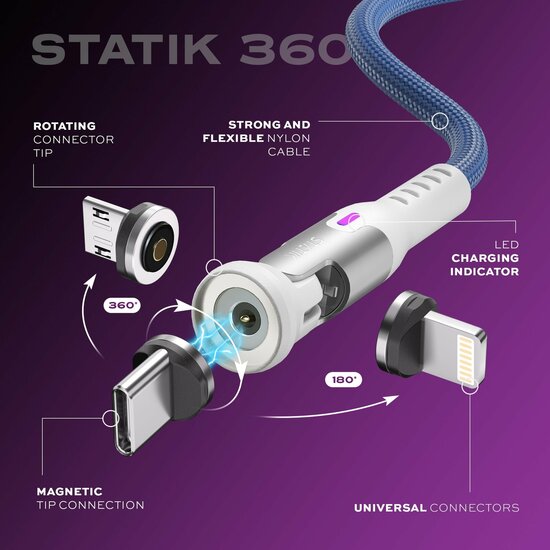 Statik 360 universele magnetische kabel 200 cm oranje