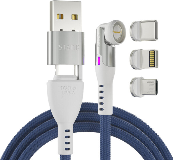 Statik 360 Pro universeel magnetische kabel 200 cm blauw