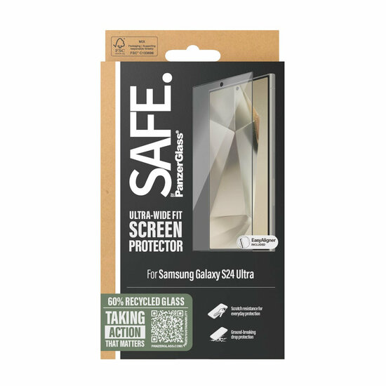 PanzerGlass SAFE Samsung Galaxy S24 Ultra - Ultra Wide Fit glazen screenprotector met applicator