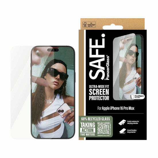 PanzerGlass SAFE iPhone 16 Pro Max Ultra Wide Fit glazen screenprotector