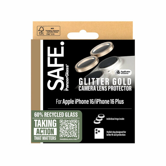 PanzerGlass SAFE iPhone 16 / 16 Plus glazen camerabeschermer goud