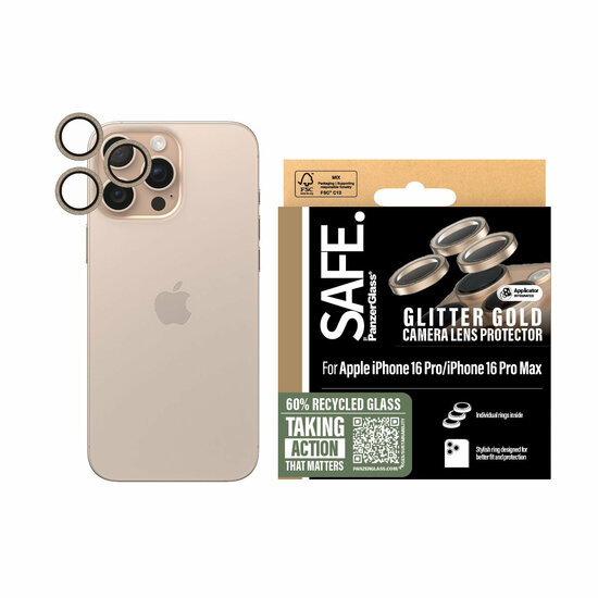 PanzerGlass SAFE iPhone 16 Pro / 16 Pro Max glazen camerabeschermer goud
