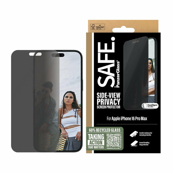 PanzerGlass SAFE iPhone 16 Pro Max Ultra Wide Fit Privacy glazen screenprotector