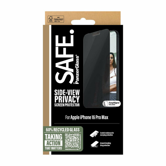 PanzerGlass SAFE iPhone 16 Pro Max Ultra Wide Fit Privacy glazen screenprotector