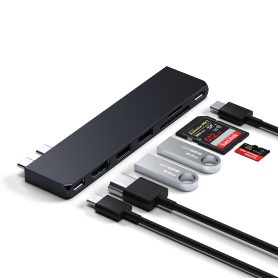 Satechi Pro Hub Slim USB-C hub voor MacBook M2 midnight
