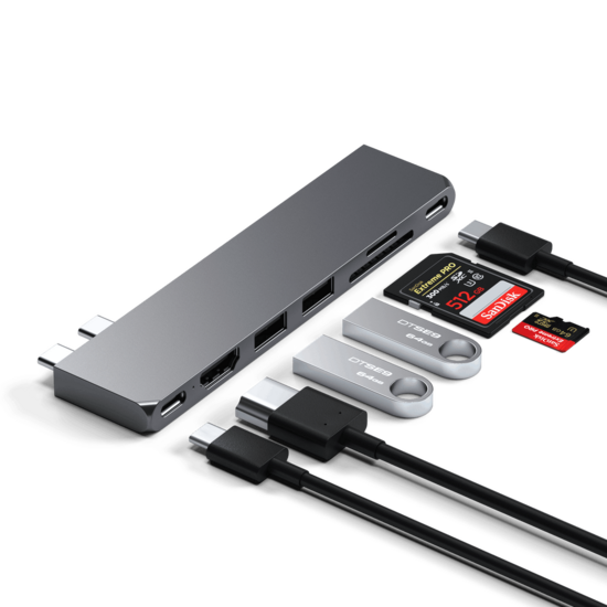 Satechi Pro Hub Slim USB-C hub voor MacBook M2 grijs
