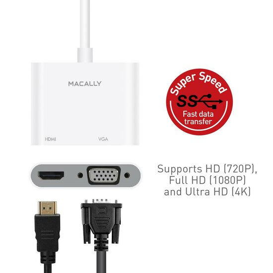 MacAlly USB-C naar VGA HDMI adapter Wit