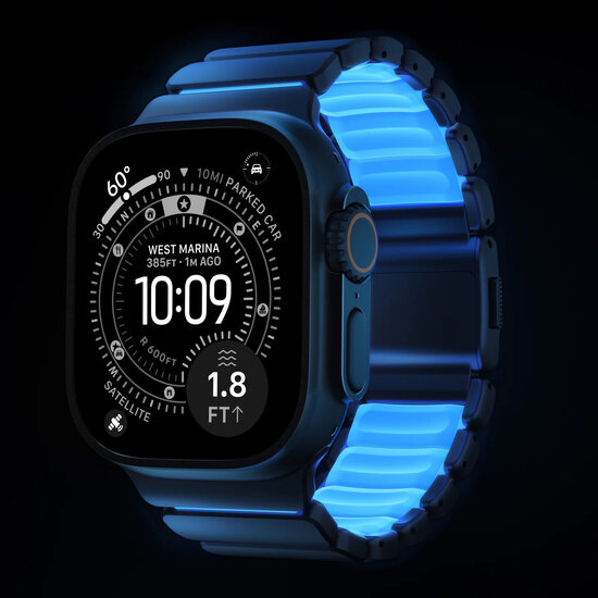 Nomad Stratos Band titanium Apple Watch 49 / 46 / 45 mm bandje zwart / icy blue