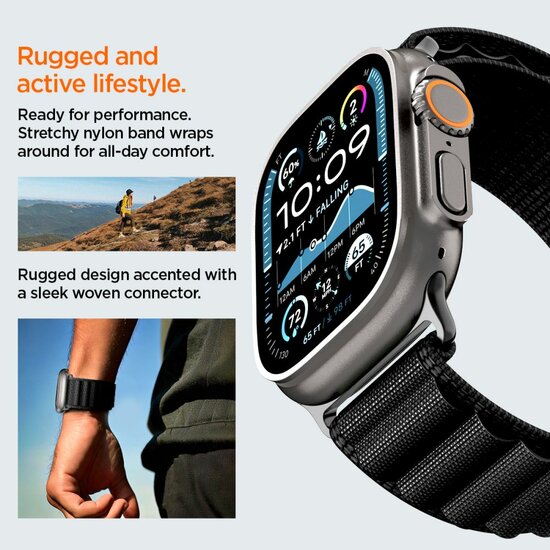 Spigen WBF1 Band Apple Watch 49 / &nbsp;46 / 45 / 44 &nbsp;mm bandje zwart