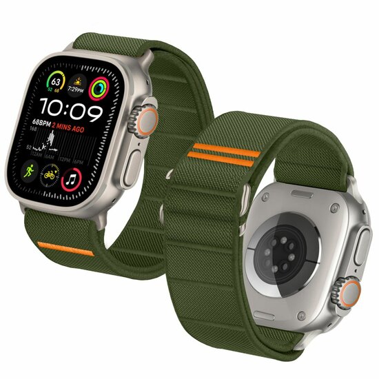 TechProtection Nylon slip Apple Watch 49 / 46 / 45 / 44 mm bandje khaki