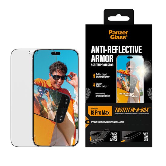 PanzerGlass Anti Reflectie Armor iPhone 18 Pro Max glazen screenprotector fastfit