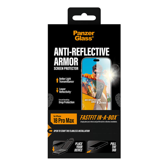 PanzerGlass Anti Reflectie Armor iPhone 18 Pro Max glazen screenprotector fastfit