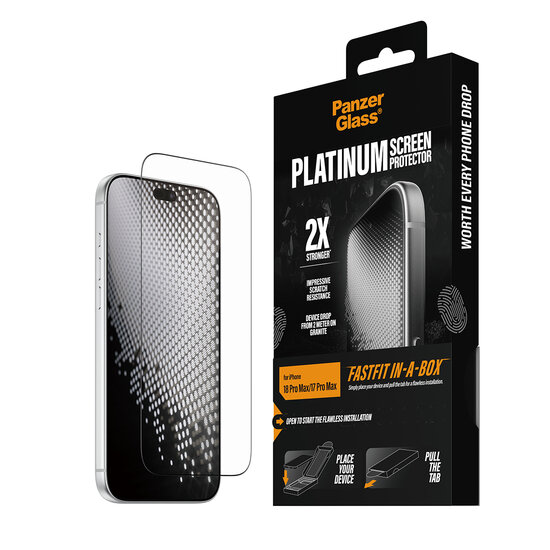 PanzerGlass Platinum iPhone 18 Pro Max glazen screenprotector fastfit
