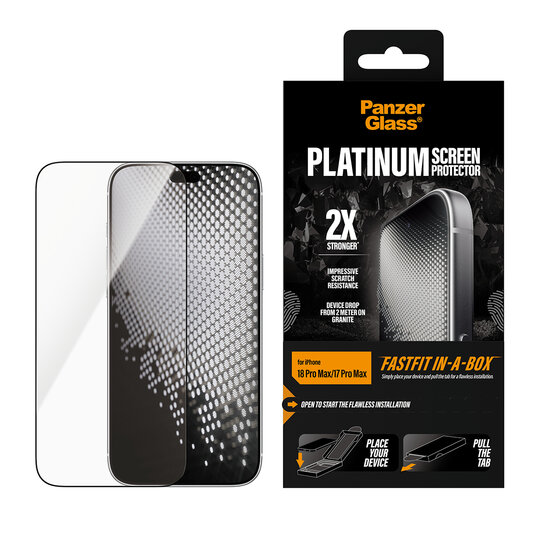 PanzerGlass Platinum iPhone 18 Pro Max glazen screenprotector fastfit