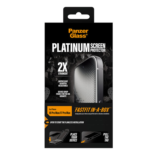 PanzerGlass Platinum iPhone 18 Pro Max glazen screenprotector fastfit