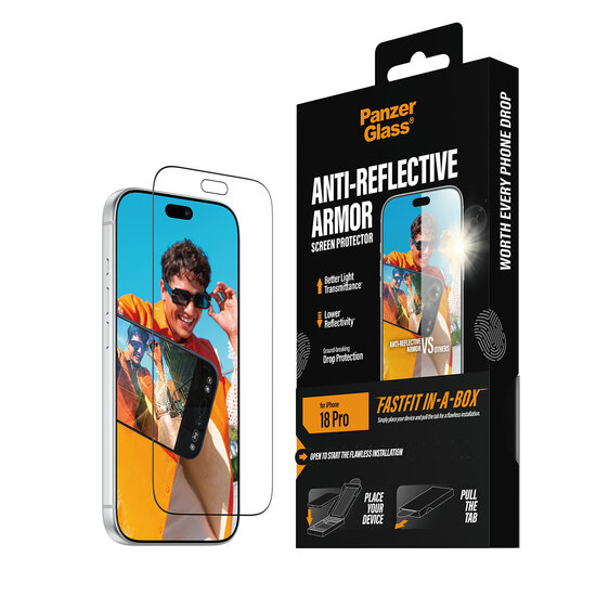 PanzerGlass Anti Reflectie Armor iPhone 18 Pro glazen screenprotector fastfit