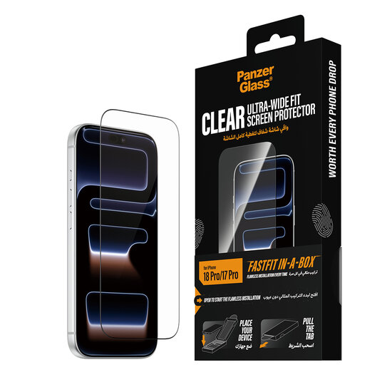 PanzerGlass Ultra Wide Fit iPhone 18 Pro glazen screenprotector fastfit