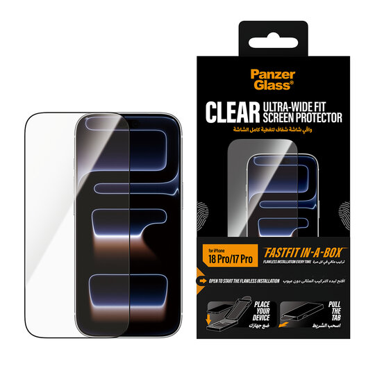 PanzerGlass Ultra Wide Fit iPhone 18 Pro glazen screenprotector fastfit
