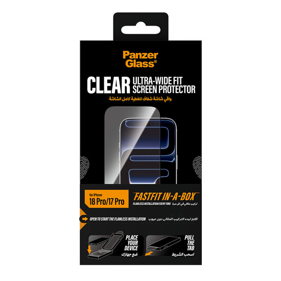 PanzerGlass Ultra Wide Fit iPhone 18 Pro glazen screenprotector fastfit