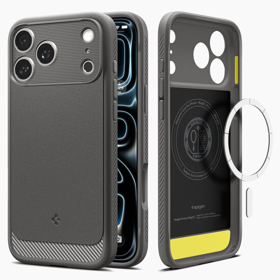 Spigen Rugged Armor MagSafe iPhone 18 Pro hoesje grijs 
