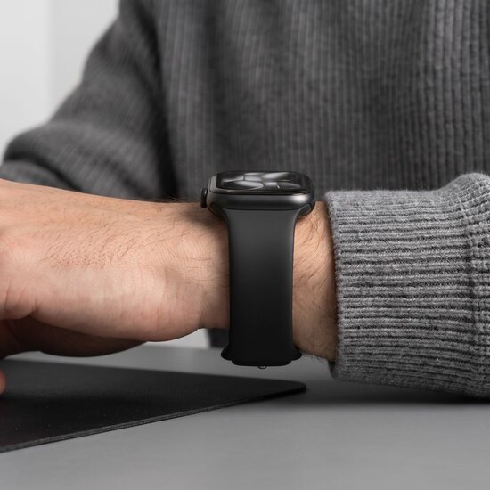 TechProtection Silicone Apple Watch 42 / 41 / 40 mm bandje zwart