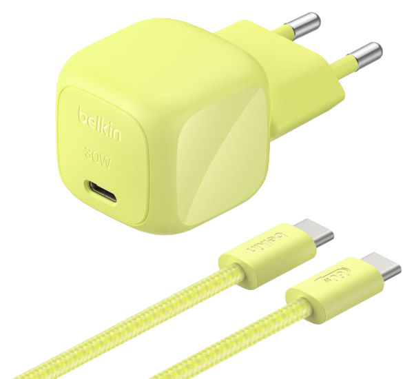 Belkin BoostCharge 30 watt USB-C oplader met gevlochten USB C kabel citrus