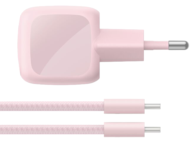 Belkin BoostCharge 30 watt USB-C oplader met gevlochten USB C kabel blush roze