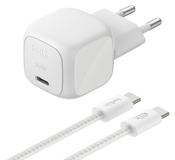 Belkin BoostCharge 30 watt USB-C oplader met gevlochten USB C kabel zilver