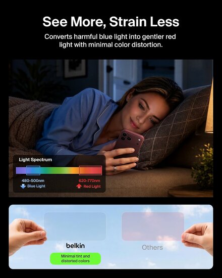 Belkin Titan SmartShield Pro Blauw naar Rood iPhone 18 Pro Max / iPhone 17 Pro Max screenprotector
