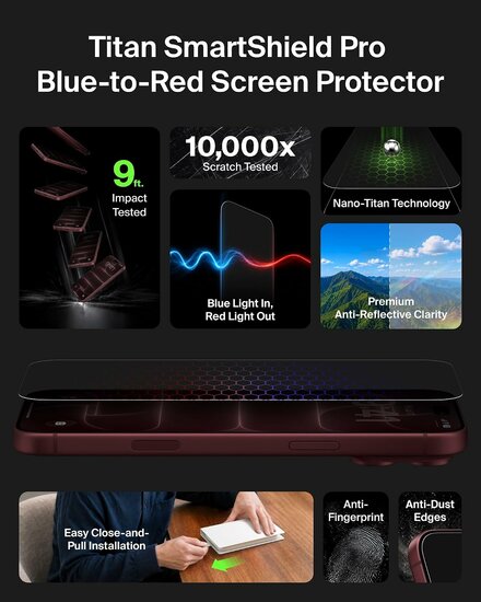 Belkin Titan SmartShield Pro Blauw naar Rood iPhone 18 Pro Max / iPhone 17 Pro Max screenprotector