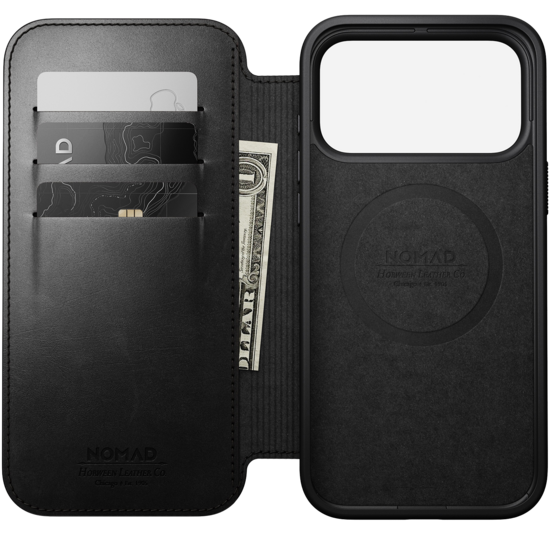 Nomad Modern Leather Horween Folio iPhone 18 Pro hoesje zwart