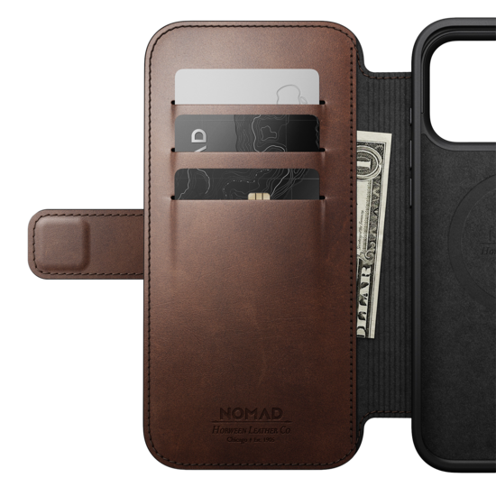 Nomad Modern Leather Horween Folio iPhone 18 Pro hoesje rustic bruin