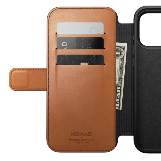 Nomad Modern Leather Horween Folio iPhone 18 Pro hoesje saddle bruin