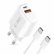 TechProtection USB-C 2 poort oplader 30 watt met USB-C kabel