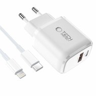 TechProtection USB-C 2 poort oplader 30 watt met USB-C naar Lightning kabel