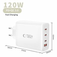 TechProtection GaN 4 poort 120 watt USB-C oplader wit