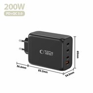 TechProtection GaN 4 poort 200 watt USB-C oplader zwart