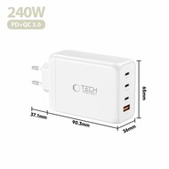 TechProtection GaN 4 poort 240 watt USB-C oplader wit