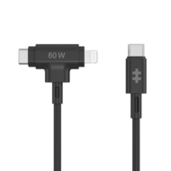 HyperDrive USB-C naar USB-C en Lightning kabel 60 watt zwart
