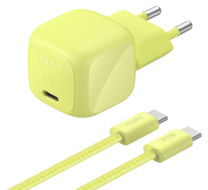 Belkin BoostCharge 30 watt USB-C oplader met gevlochten USB C kabel citrus