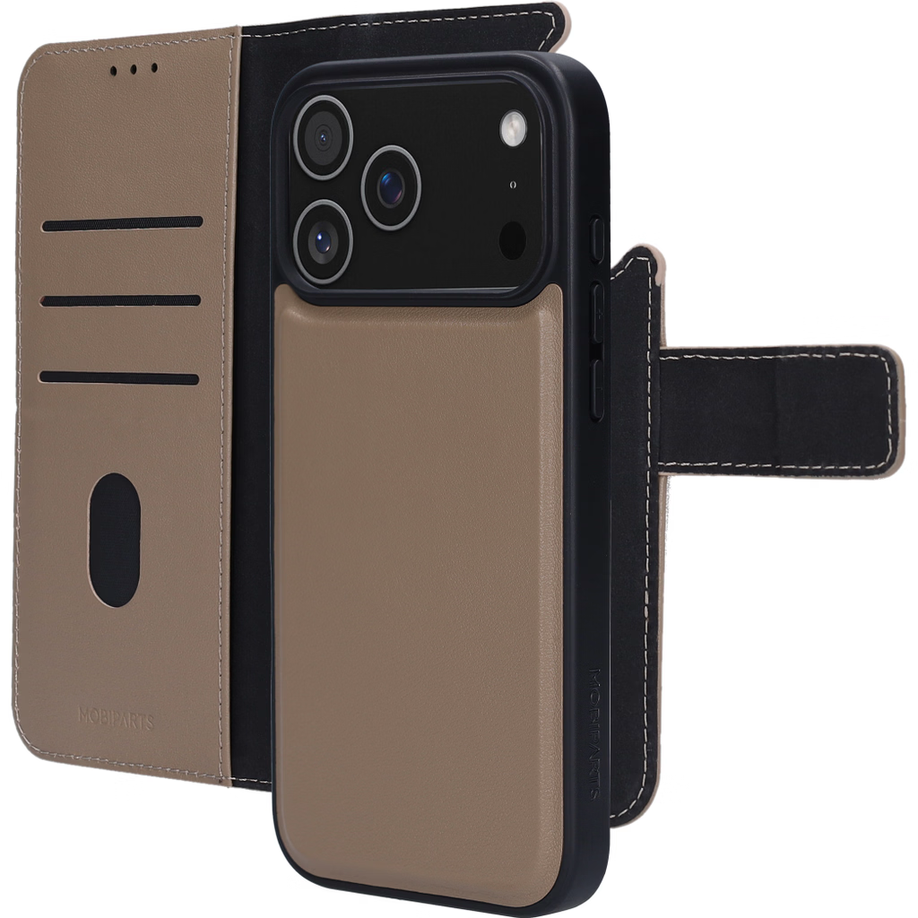 Mobiparts leren 2 in 1 Wallet iPhone 17 Pro Max hoesje beige