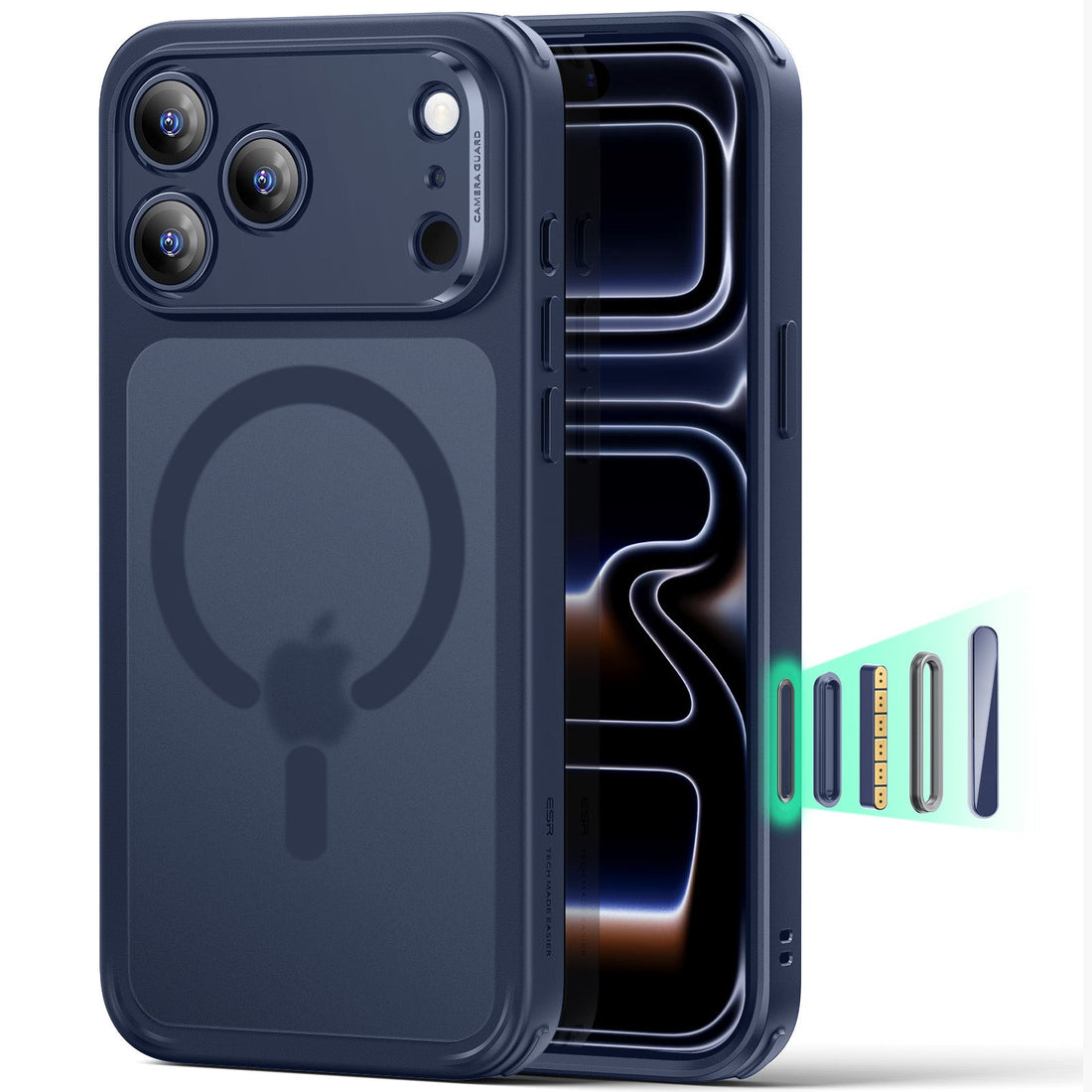 ESR Classic Hybrid camera control iPhone 17 Pro hoesje blauw