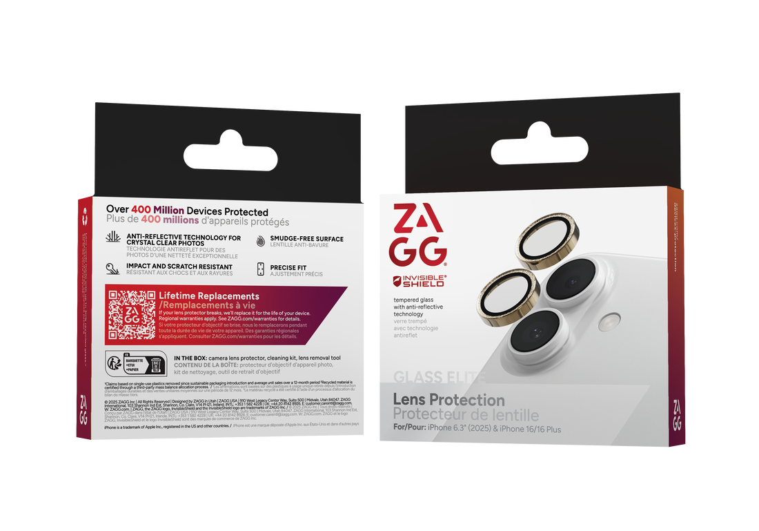 ZAGG InvisibleShield iPhone 17 camera protector goud glitter