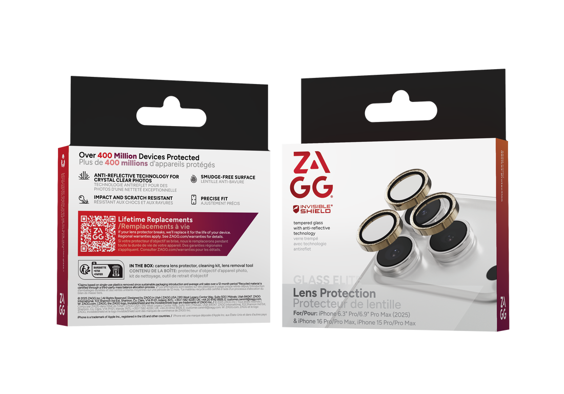 ZAGG InvisibleShield iPhone 17 Pro / iPhone 17 Pro Max camera protector goud